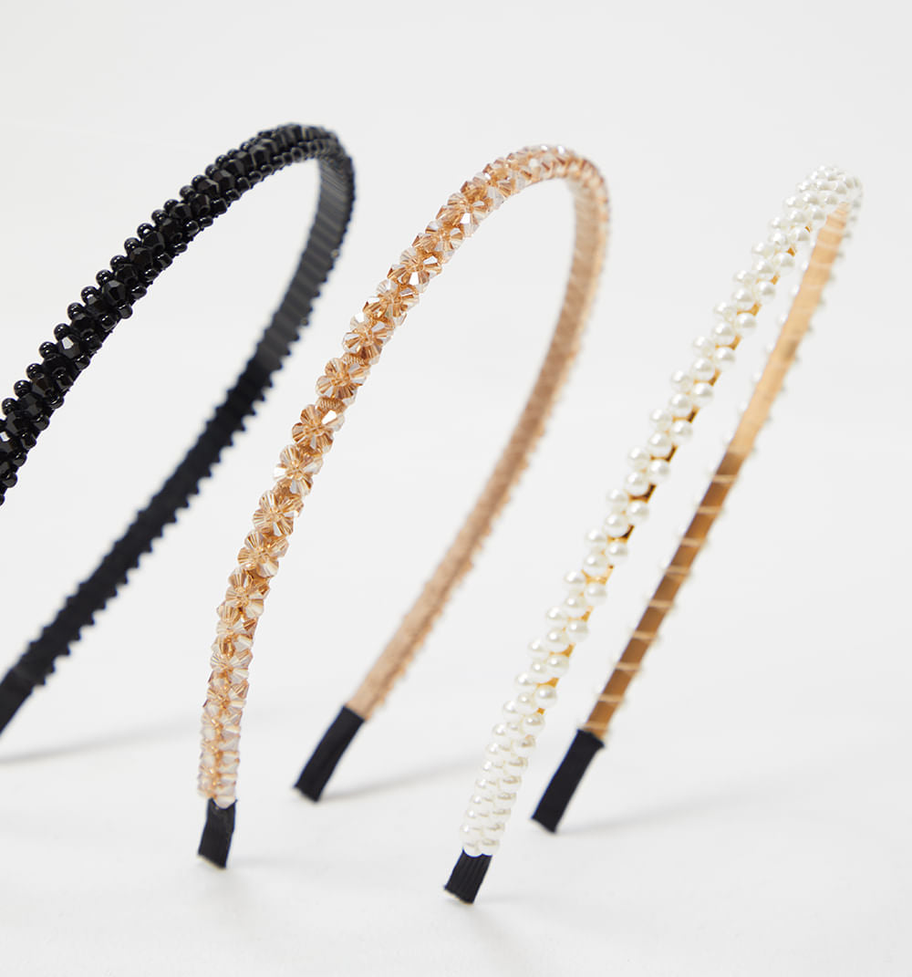 Diadema Cristales Y Perlas Set X3