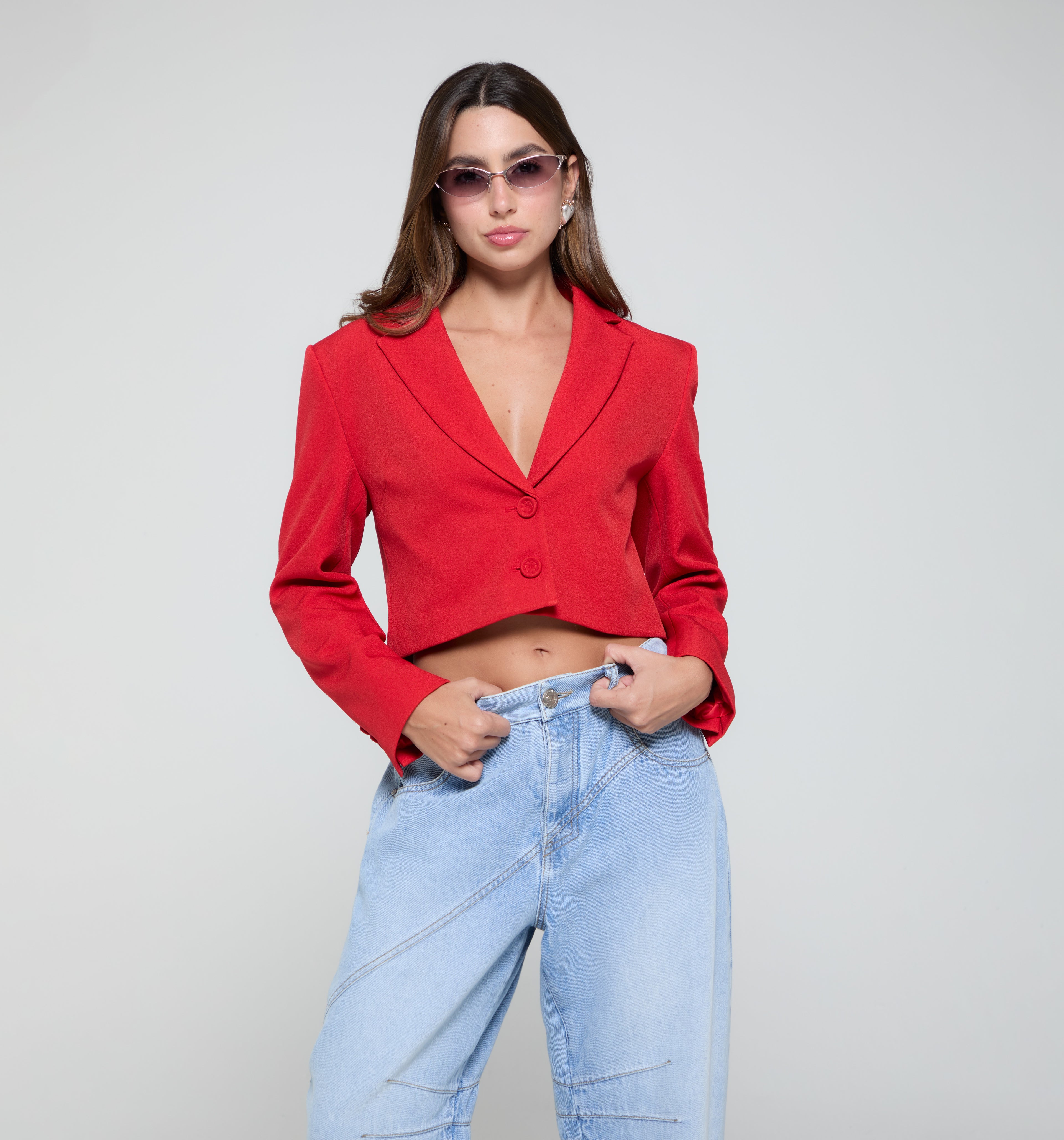 Blazer Corto Con Botones Frontales