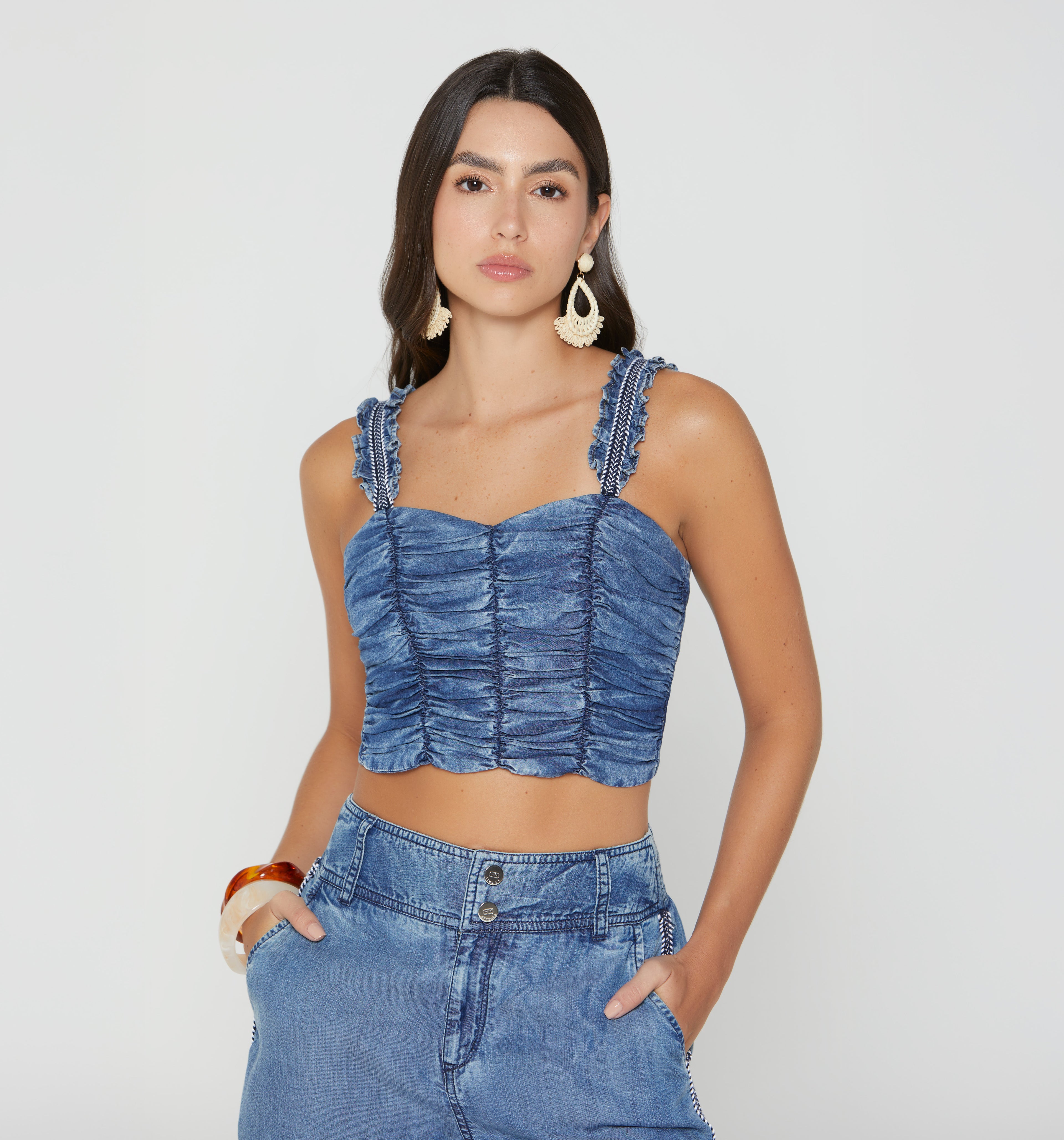 Blusa De Tiras Con Insumo - Azul