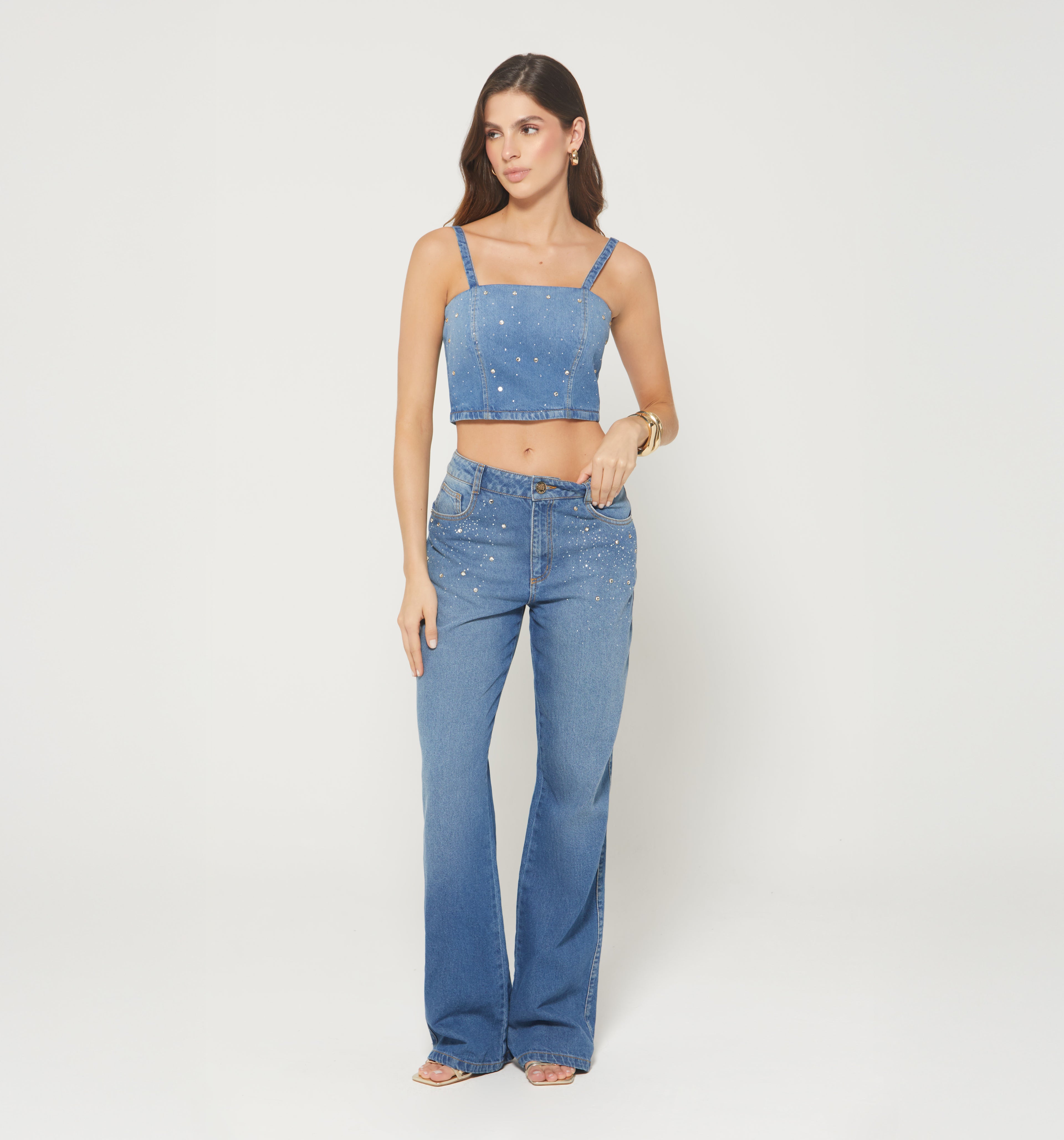 Blusa Crop De Tiras Con Cristales