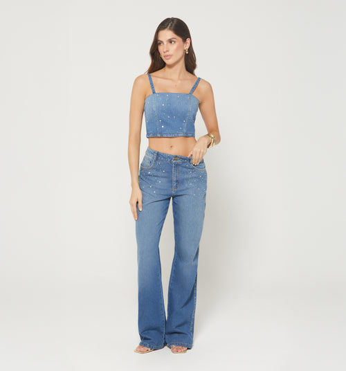Blusa Crop De Tiras Con Cristales