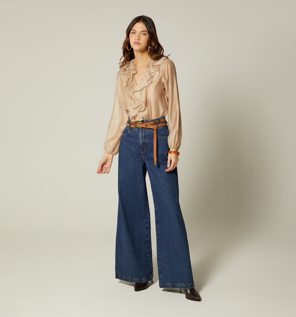 Blusa Manga Larga Gorguera En Escote