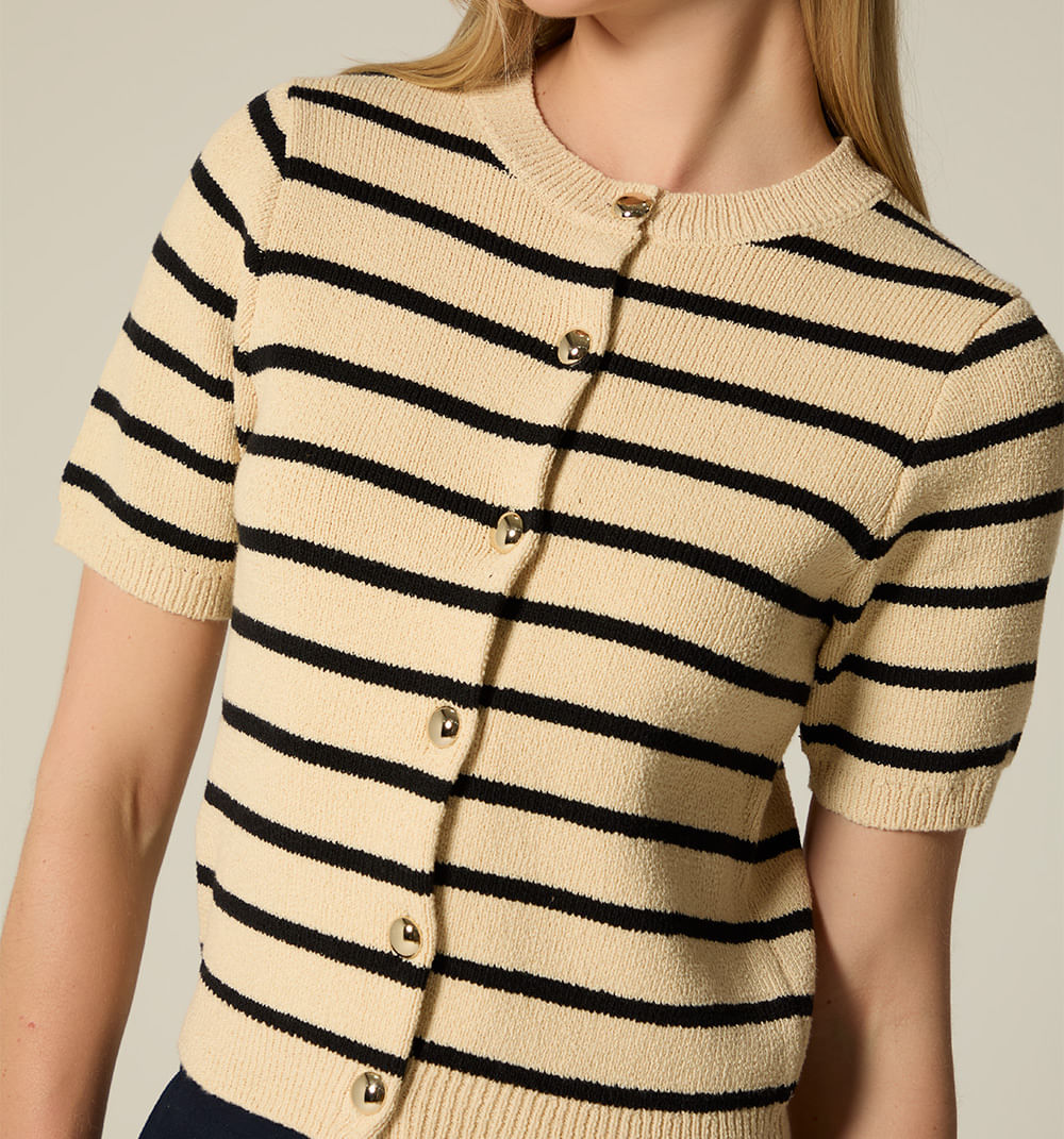 Blusa M/C Rayas Con Botón Joya