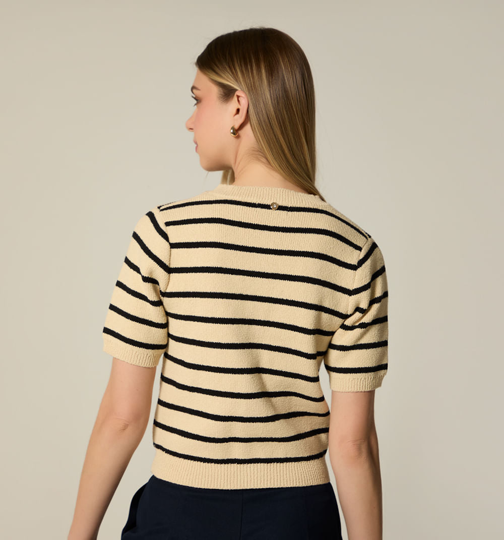 Blusa M/C Rayas Con Botón Joya