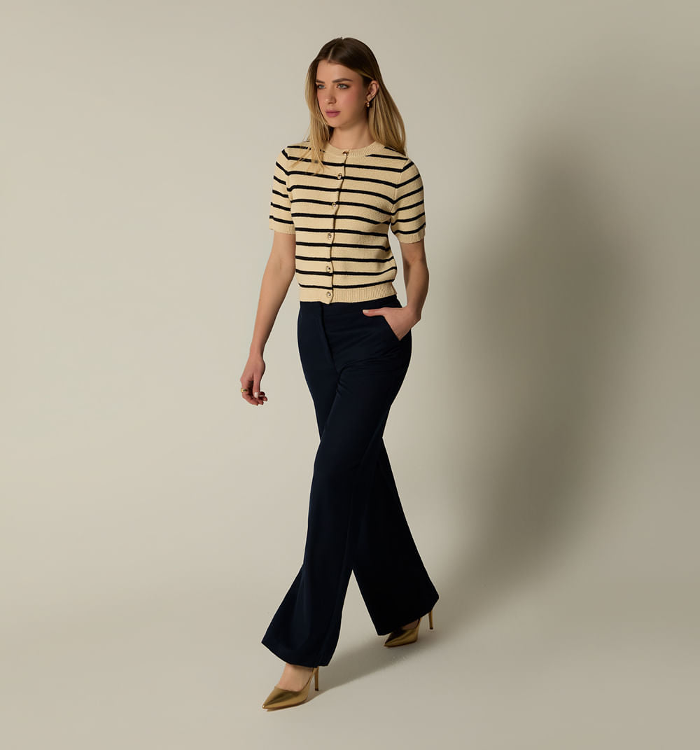 Blusa M/C Rayas Con Botón Joya