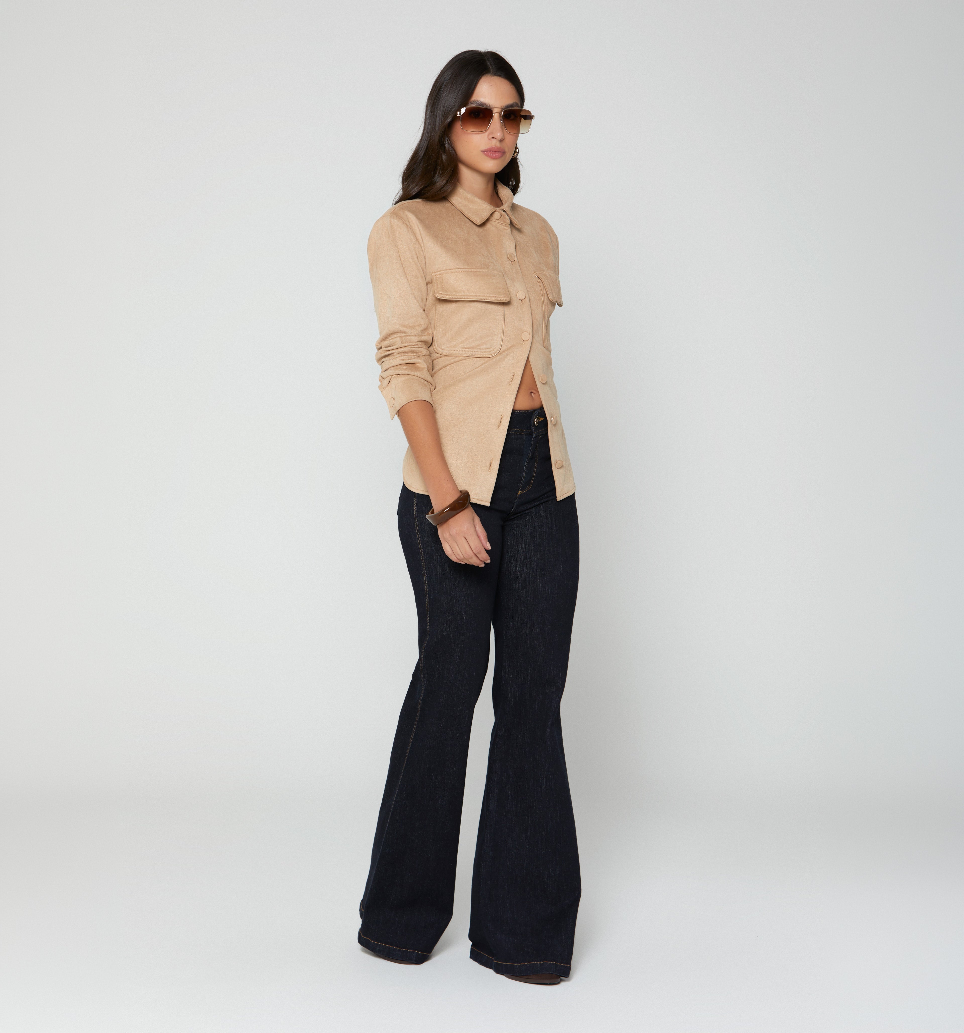 Blusa Camisera Con Bolsillos Tipo Cargo