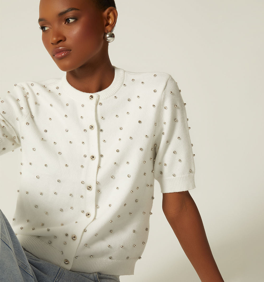 Blusa Manga Corta Con Apliques
