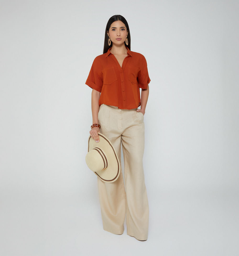 Blusa Manga Corta Y Bolsillos