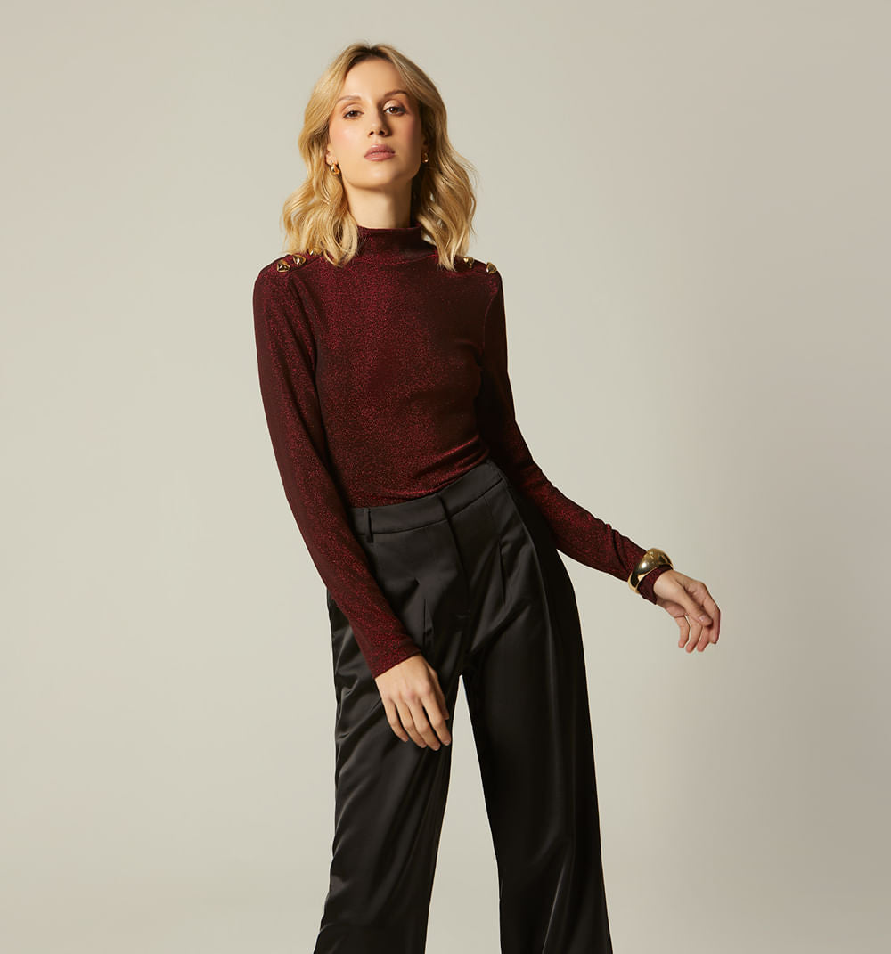 Blusa Manga Larga  Botones En Hombro