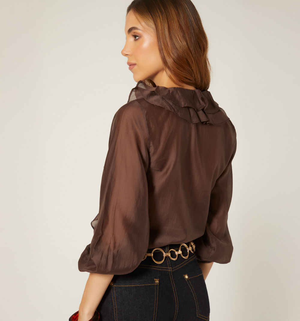 Blusa Manga Larga Gorguera En Escote