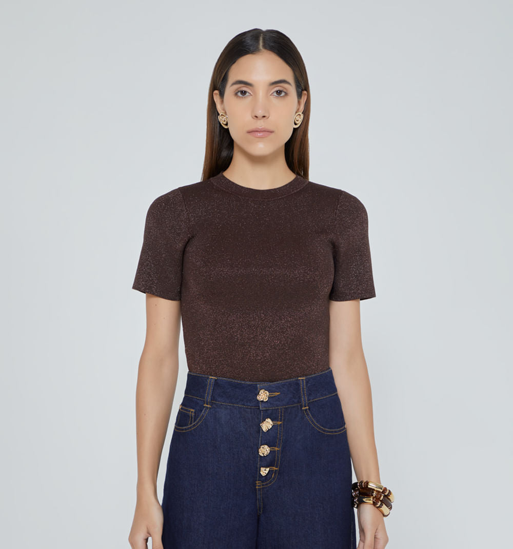 Blusa Cuello Redondo  Con Lurex