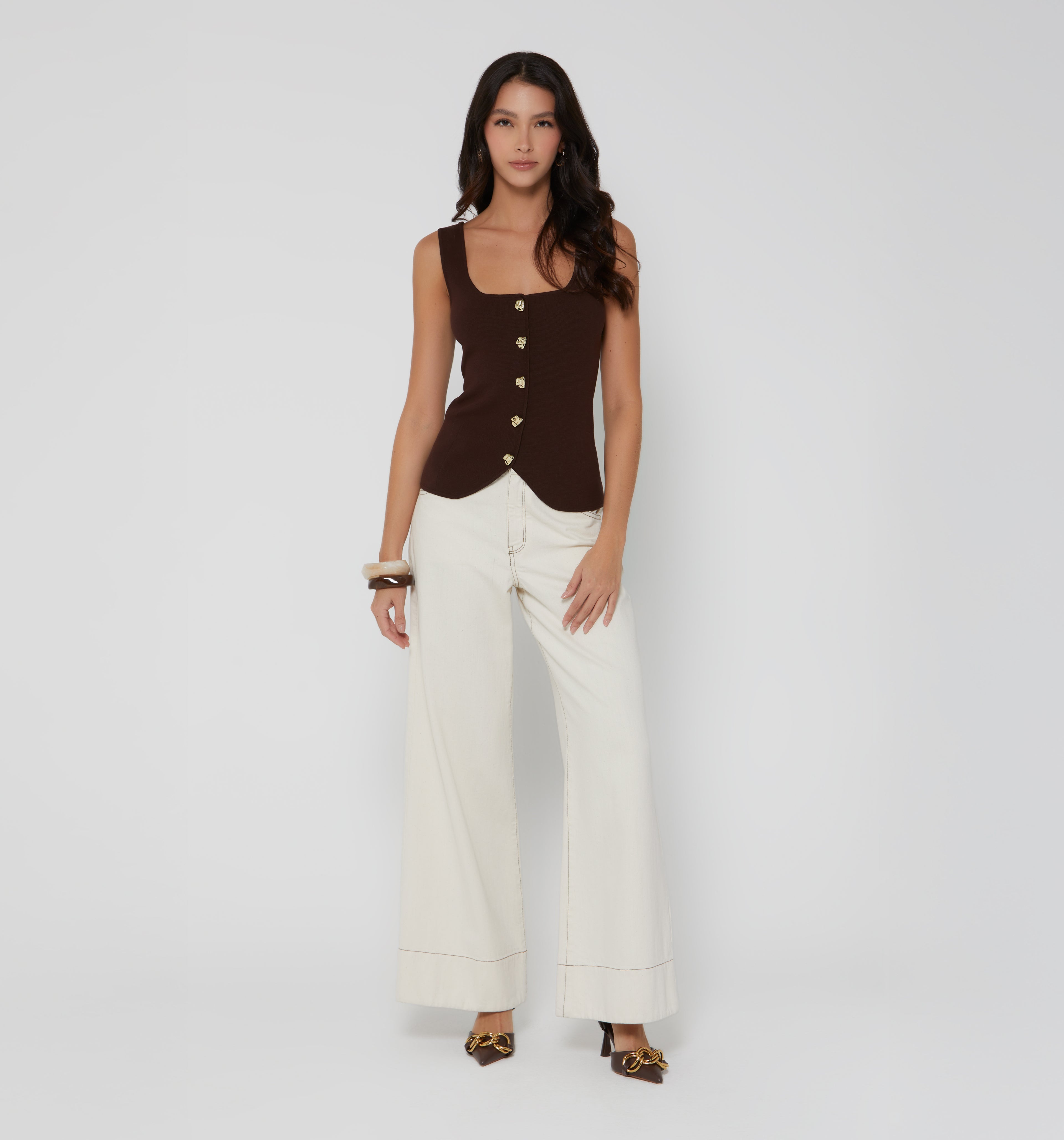 Blusa Tejida Manga Sisa Con Botones