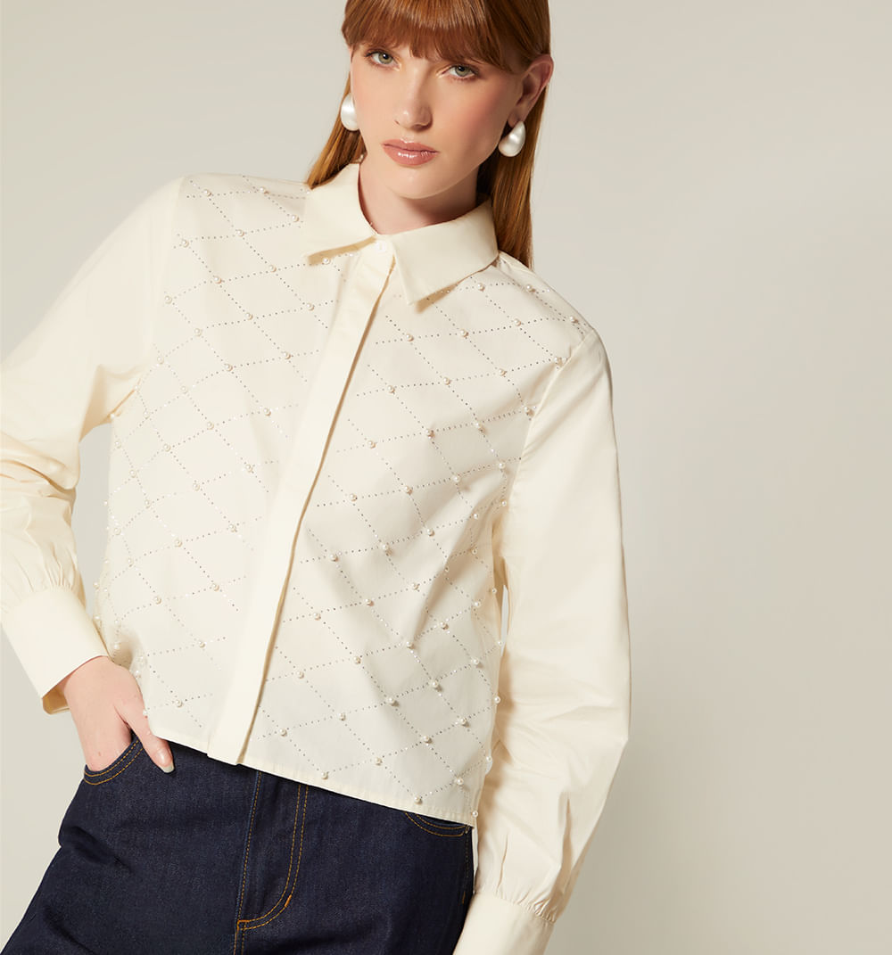 Camisera  Con Detalles Perlas
