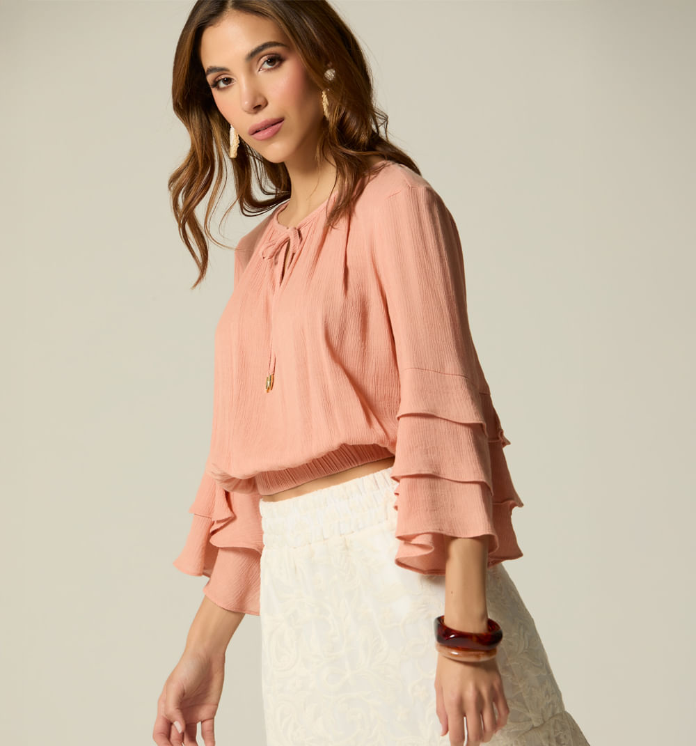 Blusa Manga 3/4 Con Boleros - Rosa