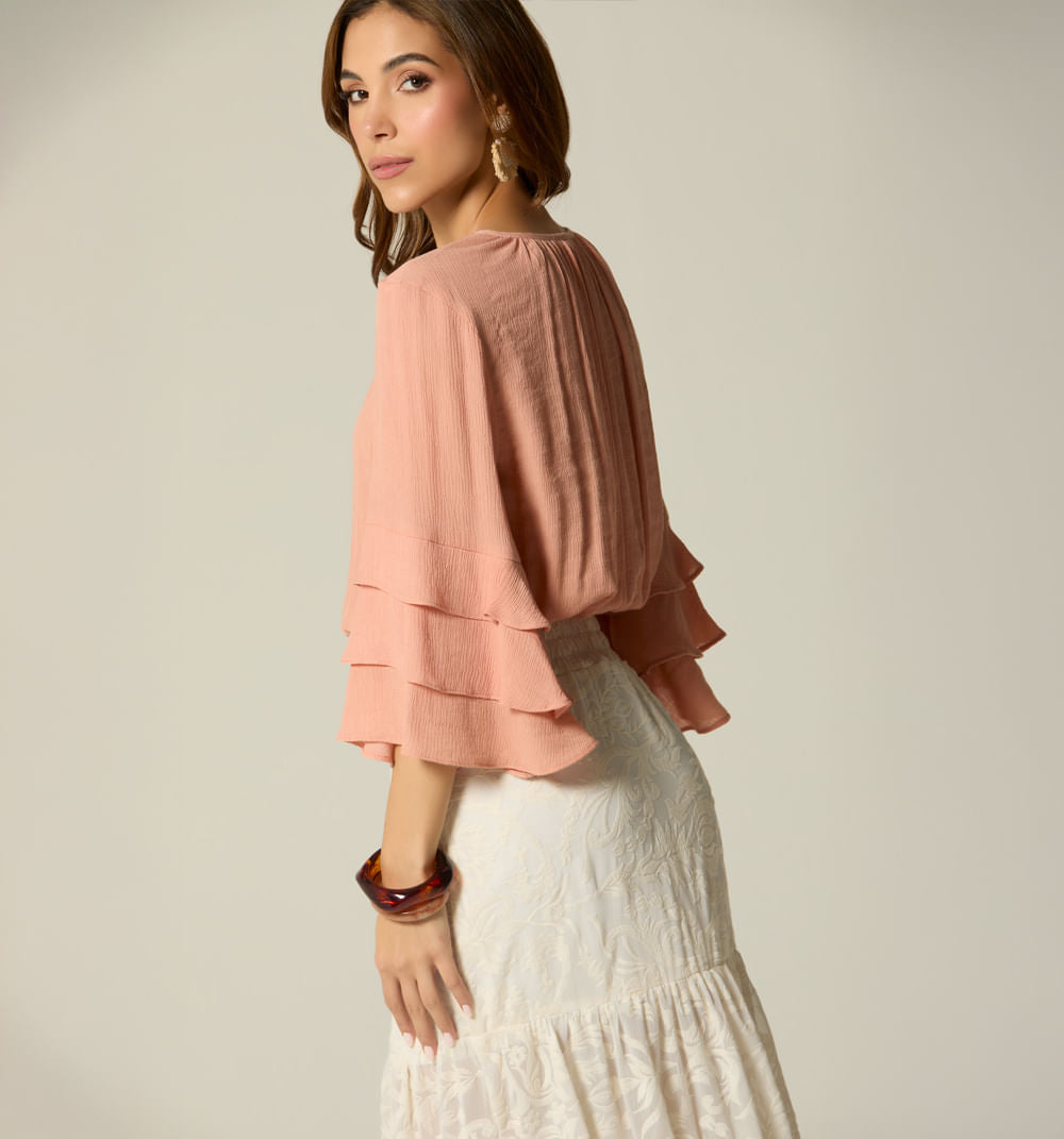 Blusa Manga 3/4 Con Boleros - Rosa