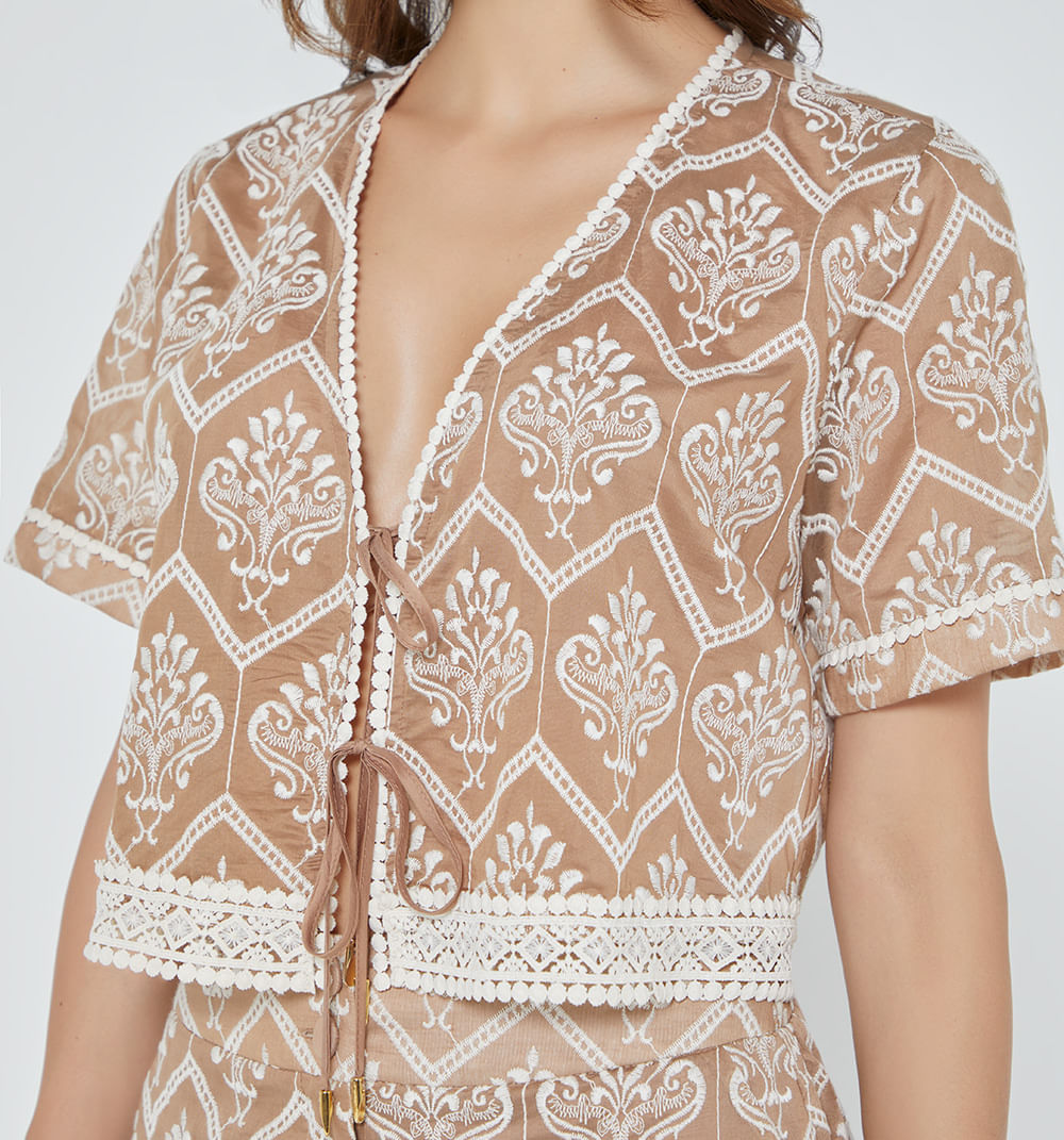 Blusa Manga Corta Con Encaje