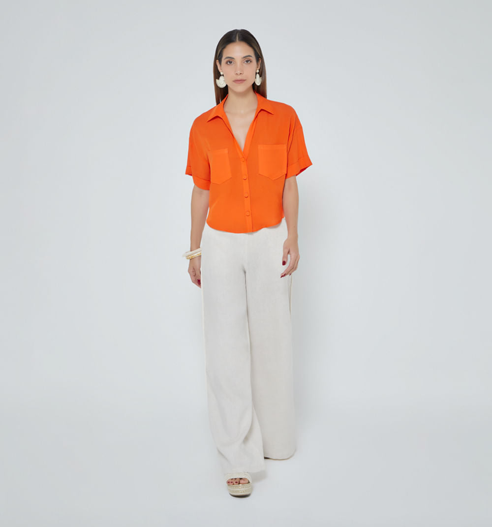 Blusa Manga Corta Y Bolsillos