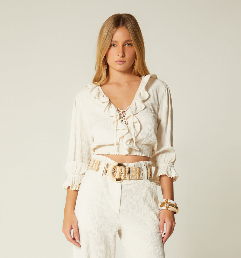 Blusa Manga 3/4 Con Boleros - Natural