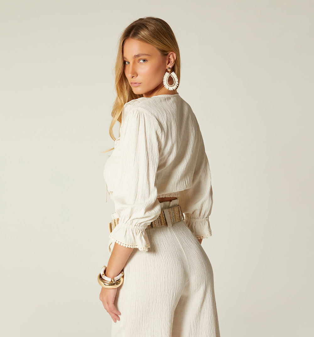 Blusa Manga 3/4 Con Boleros - Natural