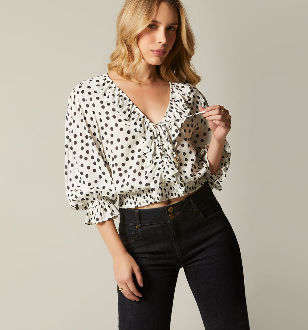 Blusa Manga 3/4 Con Boleros - Natural