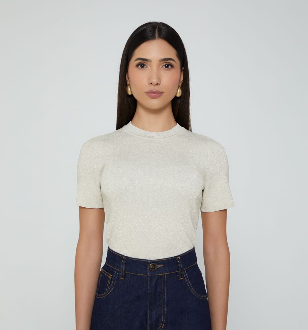 Blusa Cuello Redondo  Con Lurex