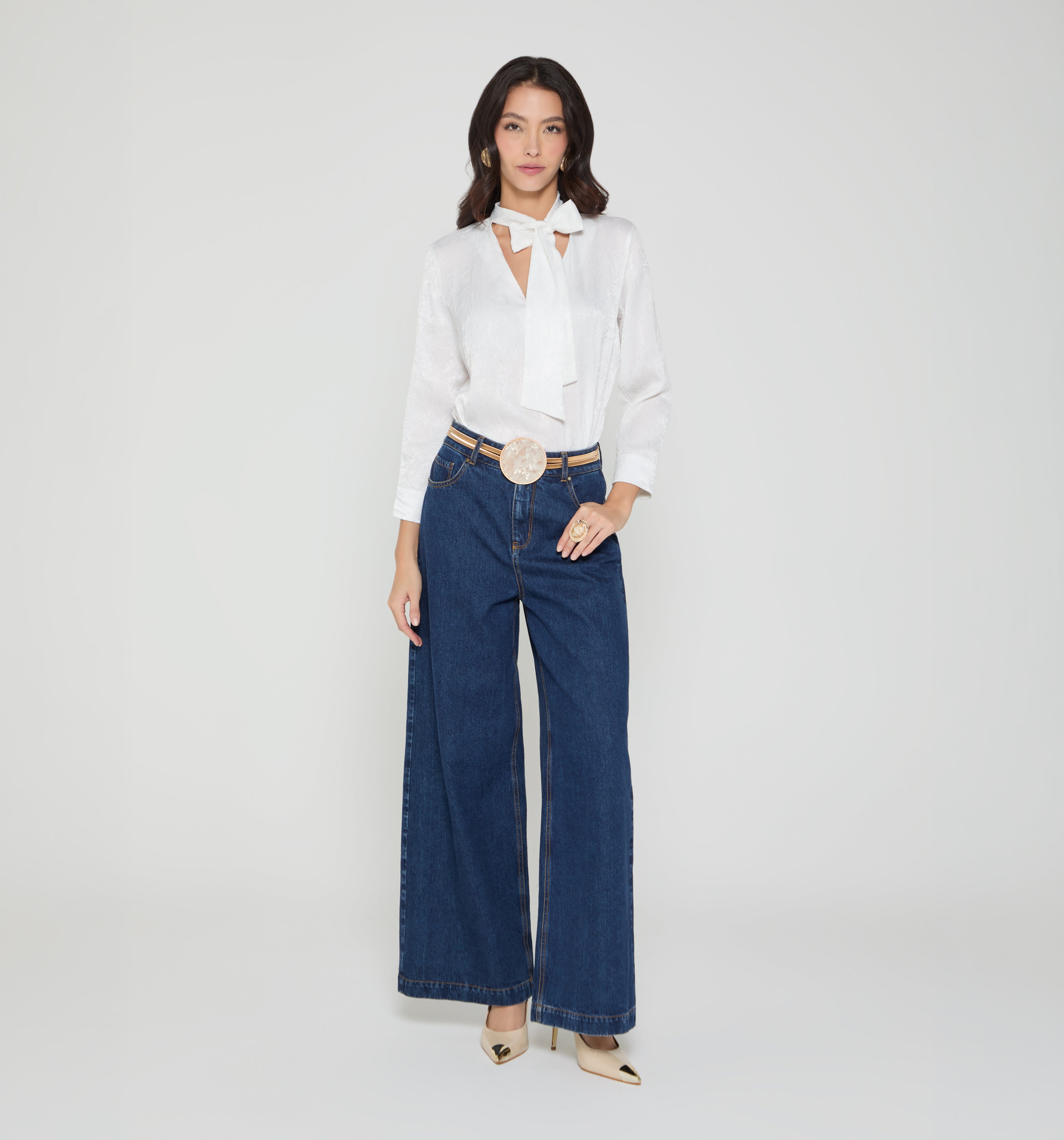 Blusa Manga 3/4 Con Cuello Corbata