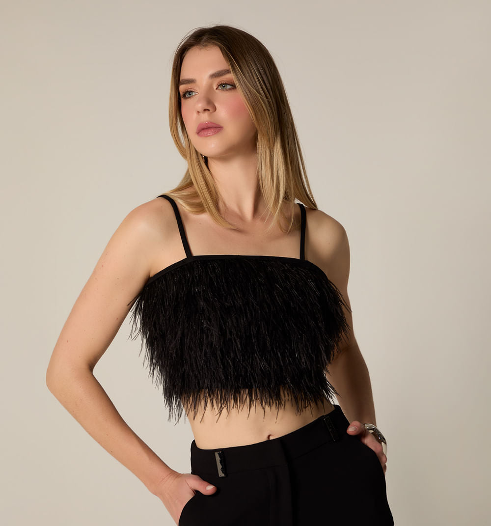 Blusa Tiras Con Plumas