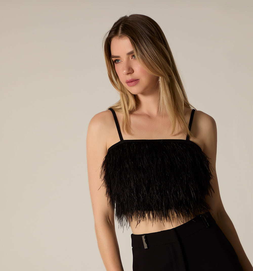 Blusa Tiras Con Plumas