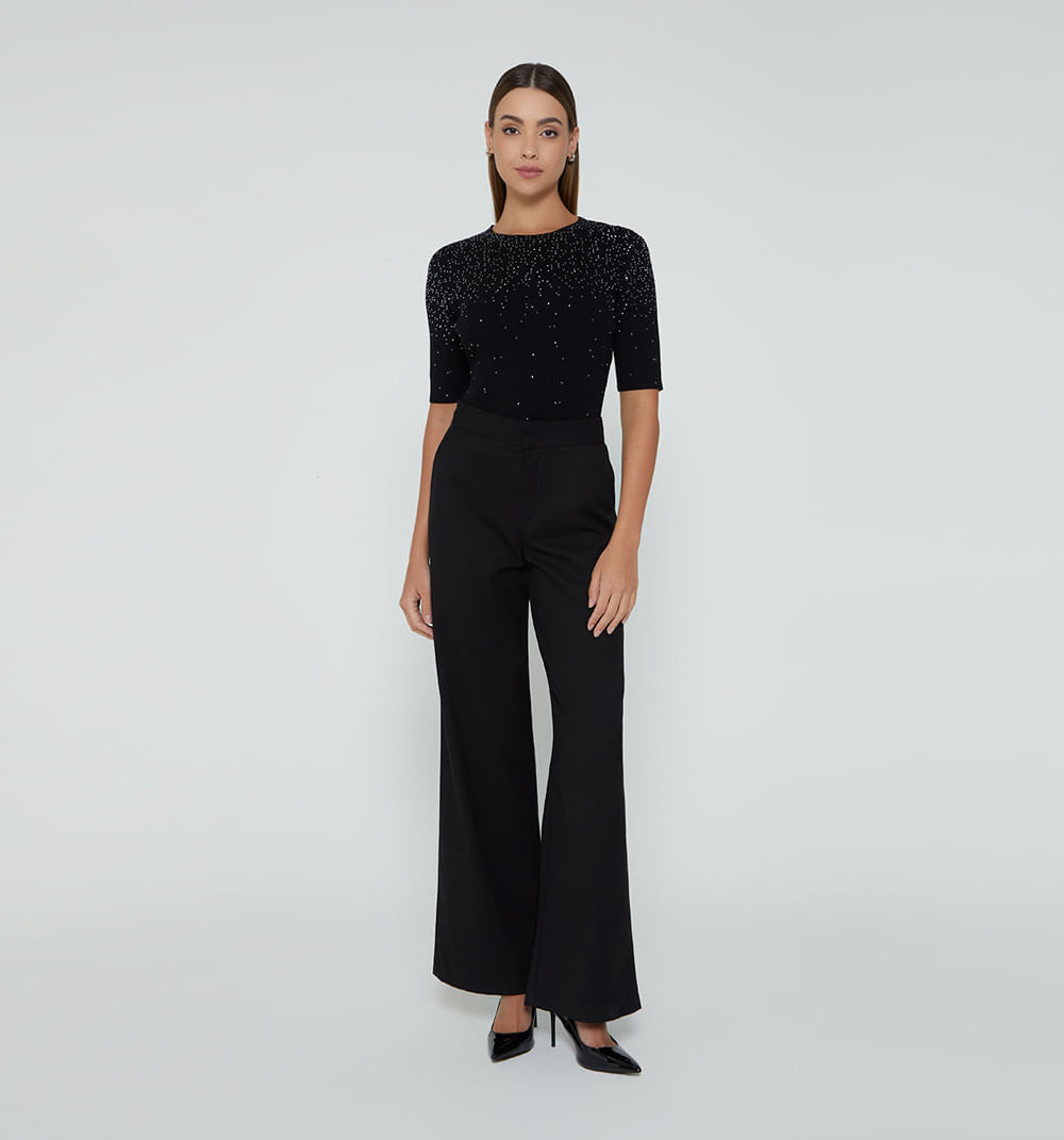 Blusa Tejida Cuello Redondon Con Hotfix