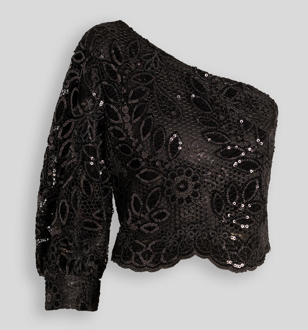 Blusa De Un Solo Hombro Con Lentejuelas