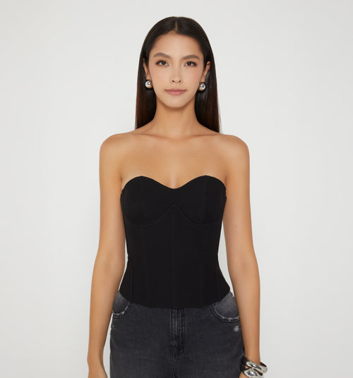 Blusa Strapless Tipo Corset Con Cortes