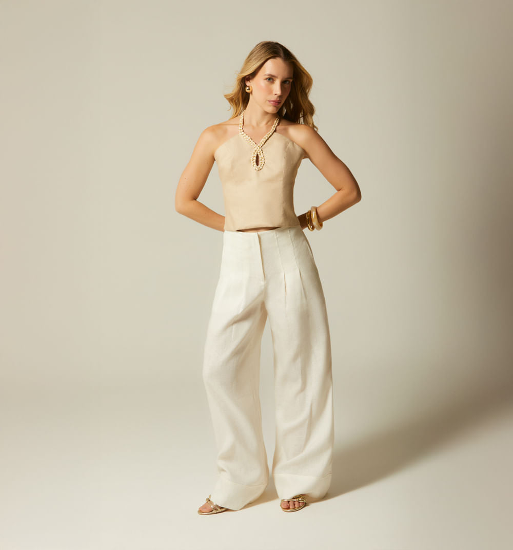 Blusa De Tiras Con Insumo - Nuevo Beige