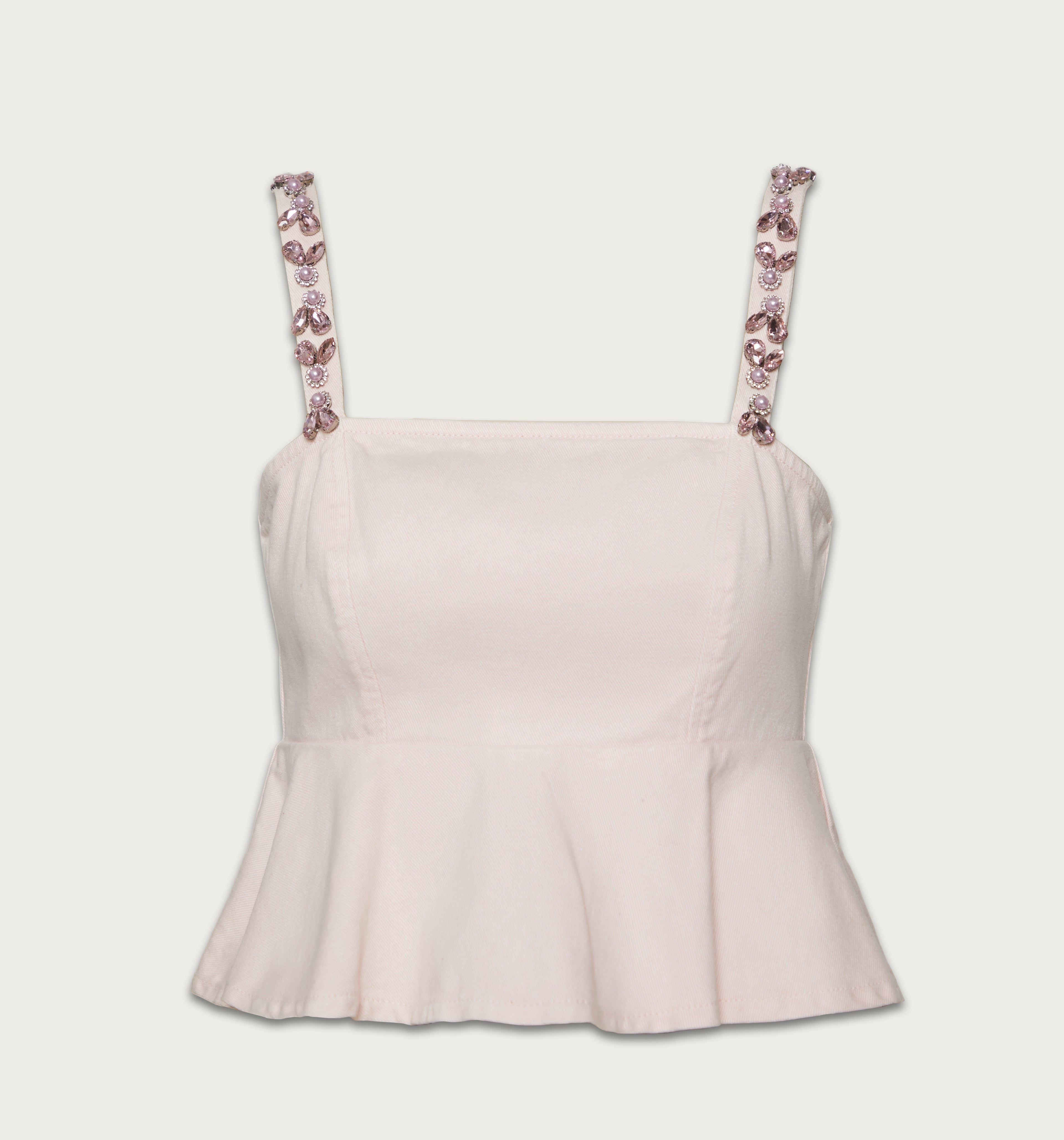 Blusa Crop Peplum De Tiras Con Cristales