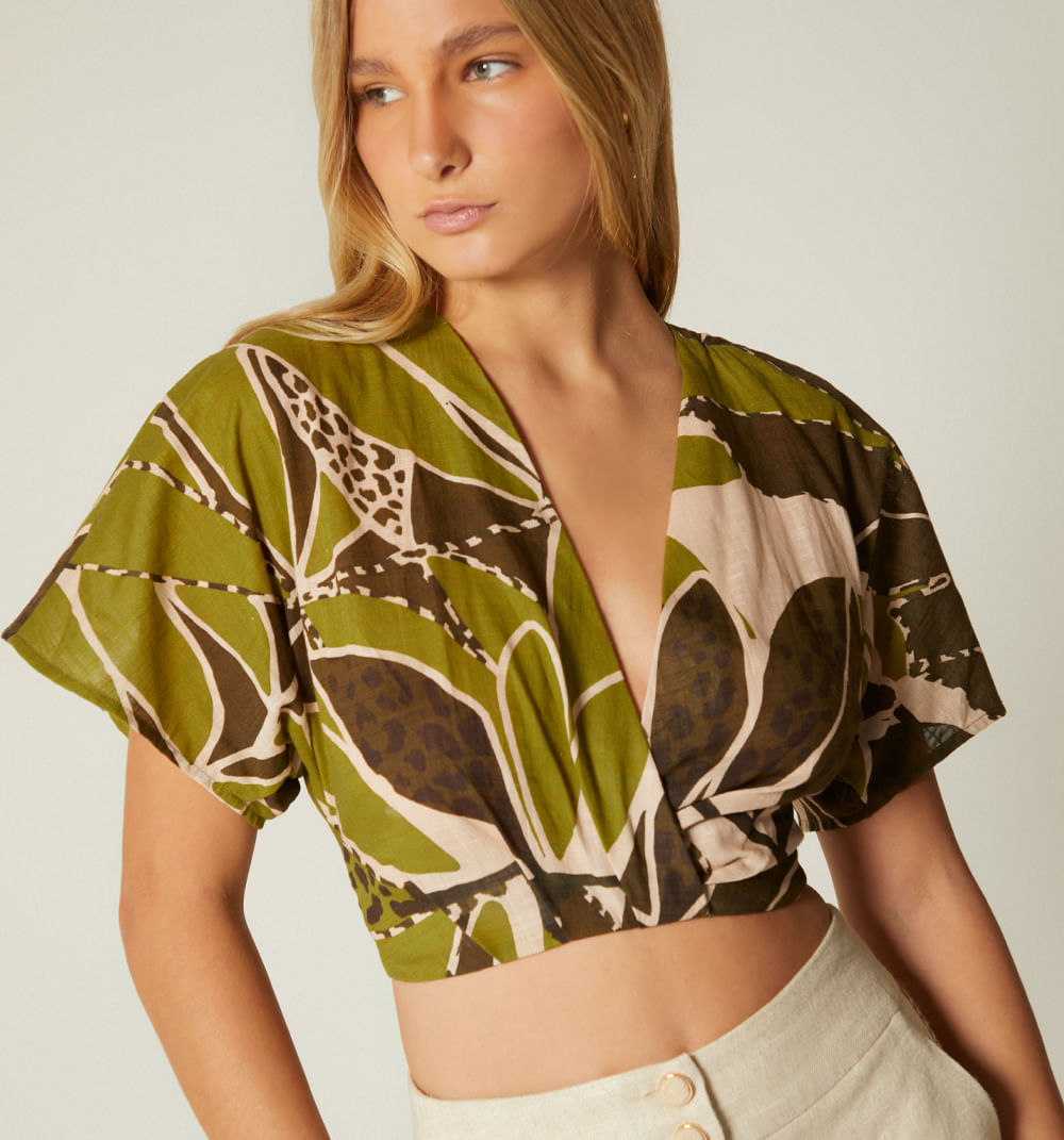 Blusa Manga Corta Con Amarre - Verde