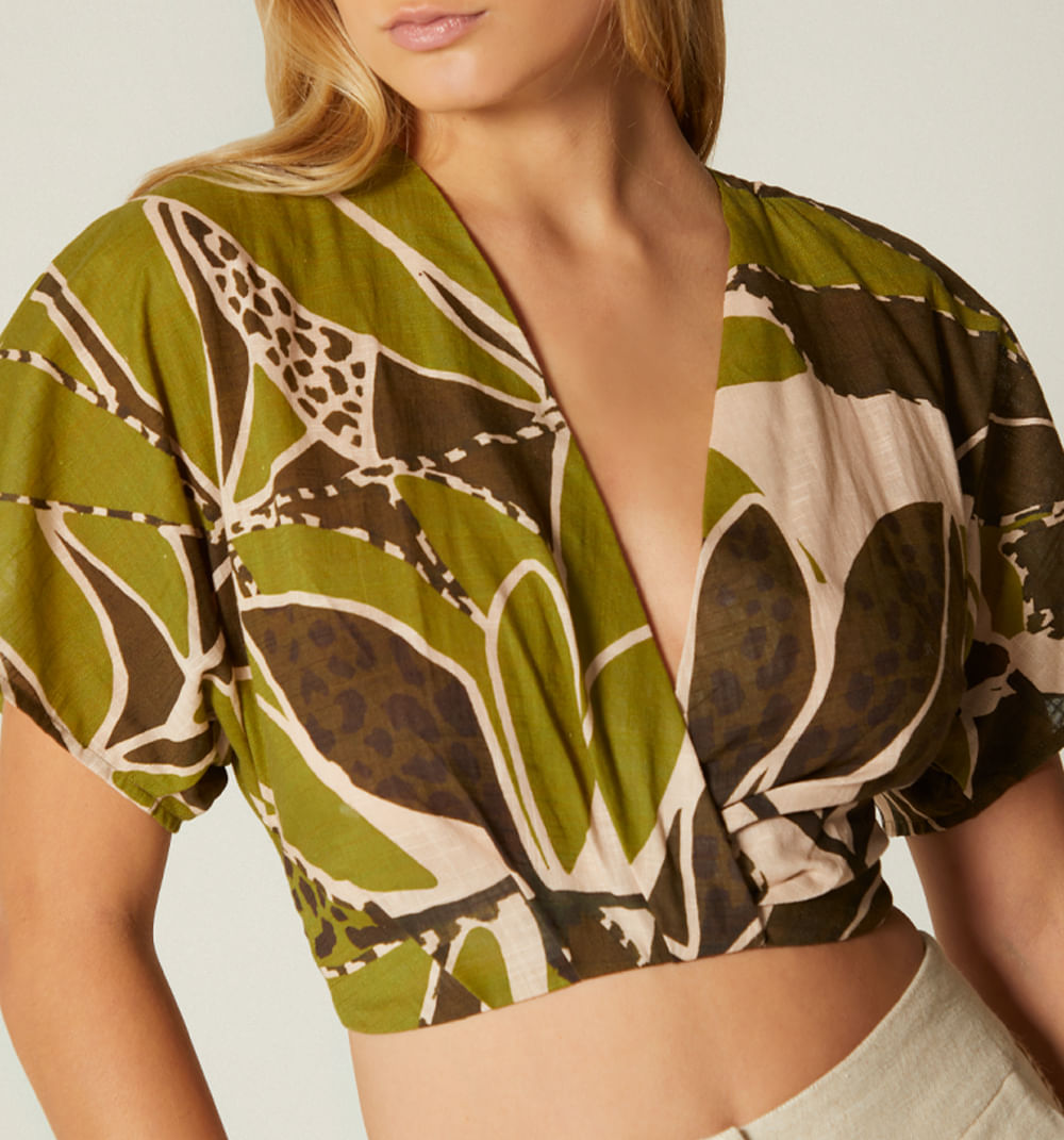 Blusa Manga Corta Con Amarre - Verde