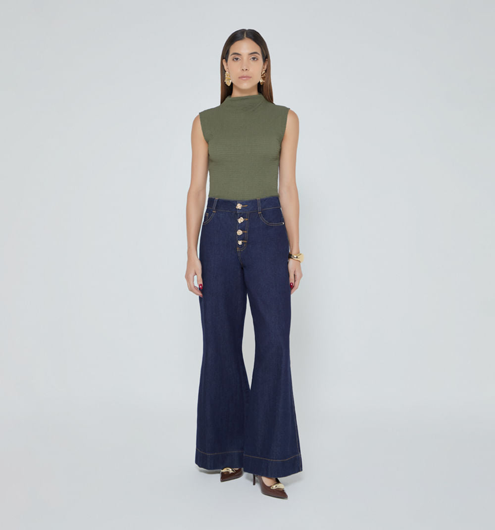Blusa Manga Rodada Cuello Alto Seguido