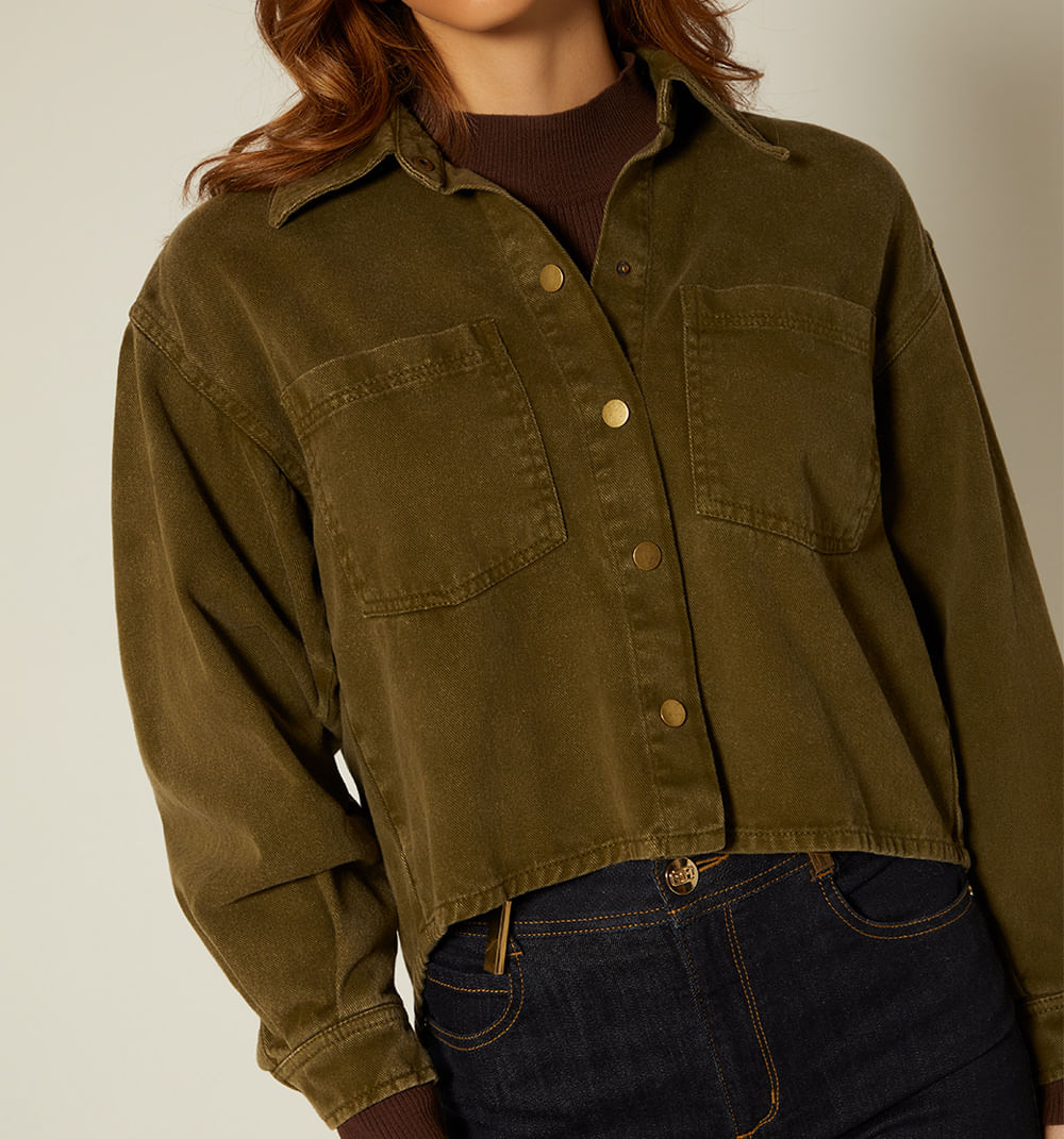 Blusa Camisera Manga Larga Con Bolsillos