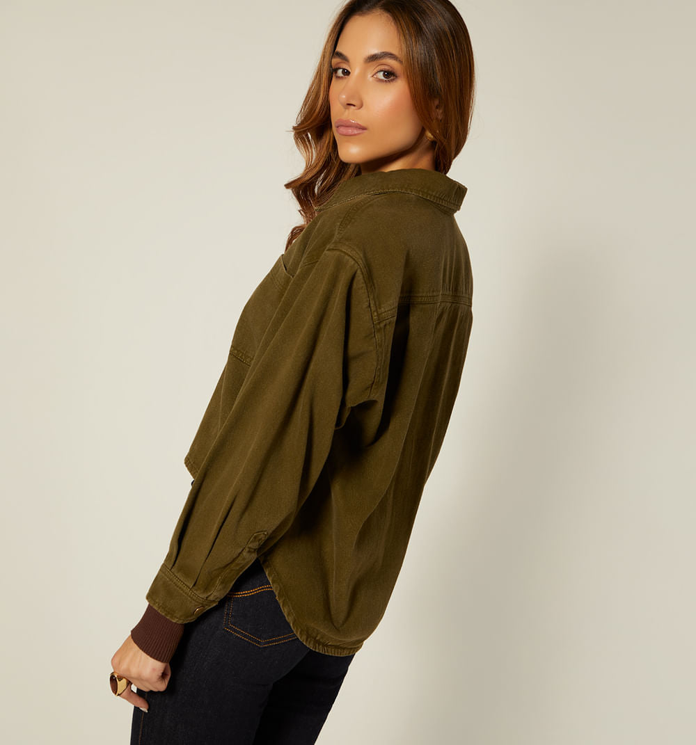 Blusa Camisera Manga Larga Con Bolsillos
