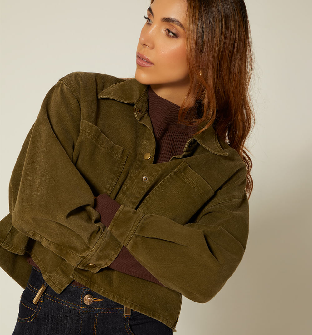 Blusa Camisera Manga Larga Con Bolsillos