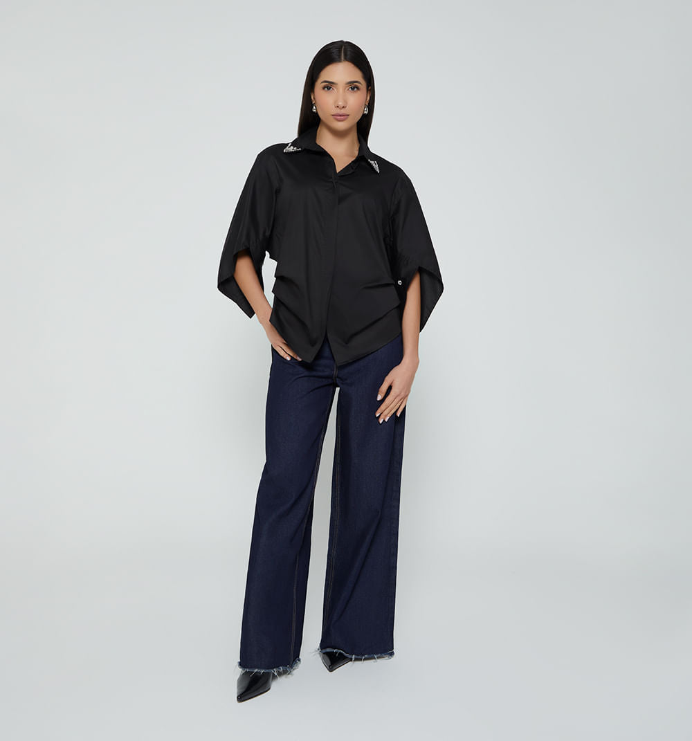 Bluson Manga 3/4 Con Aplique En Cuello