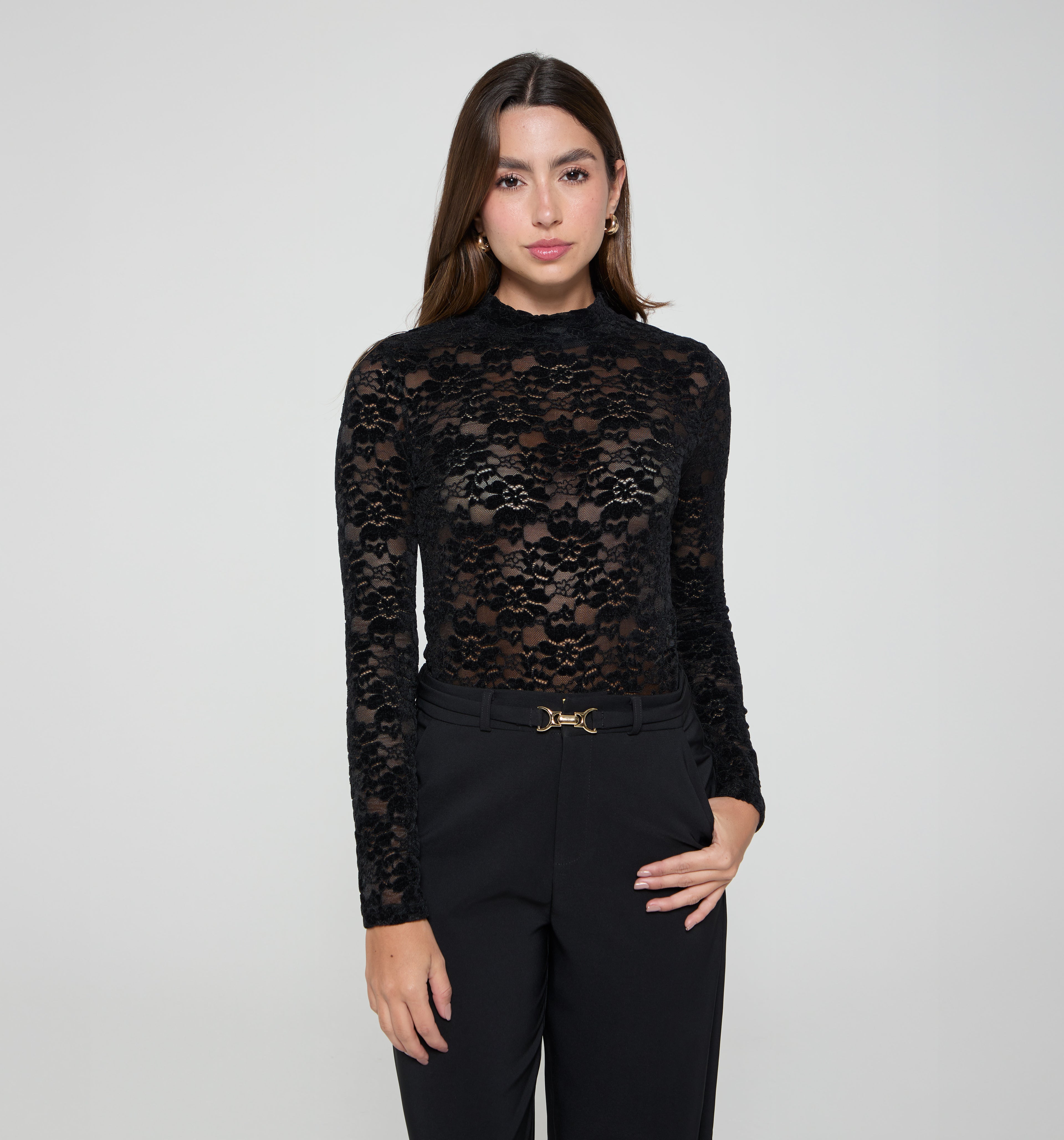 Body Manga Larga Con  Cuello Alto