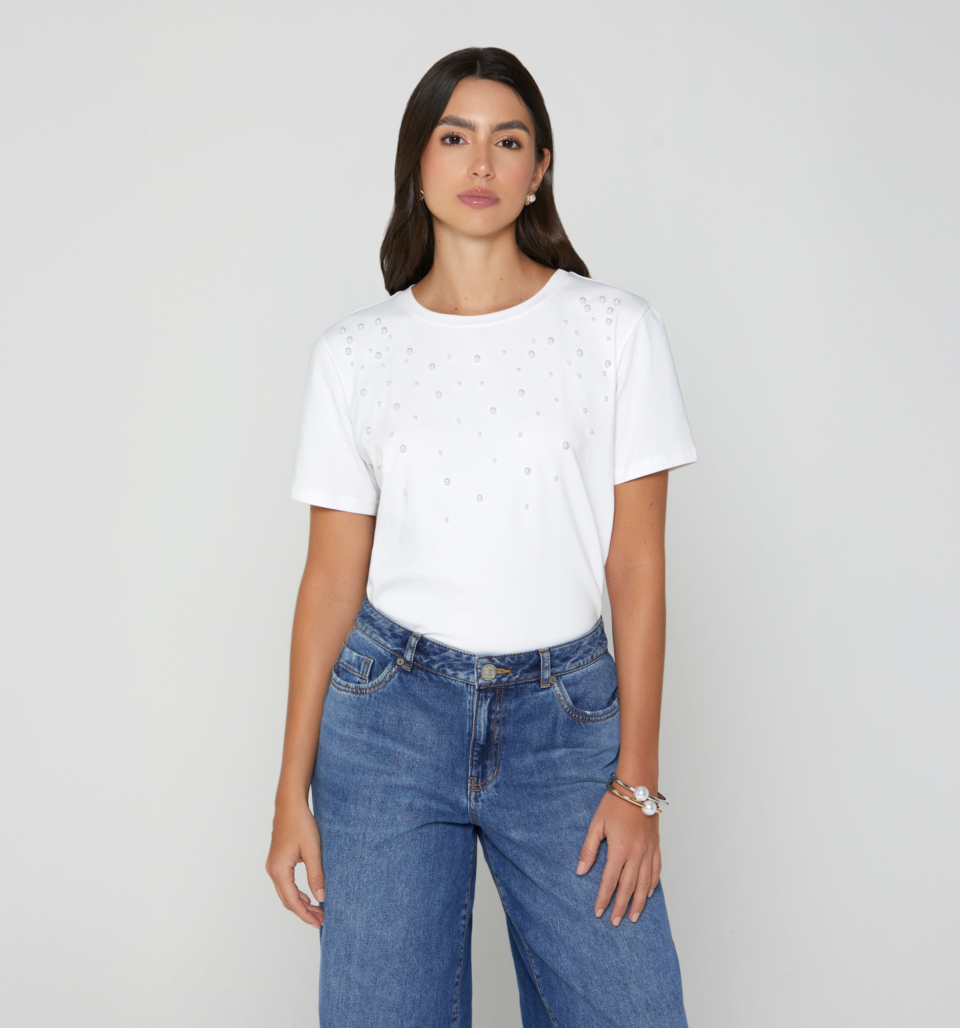 Camiseta Manga Corta Con Perlas
