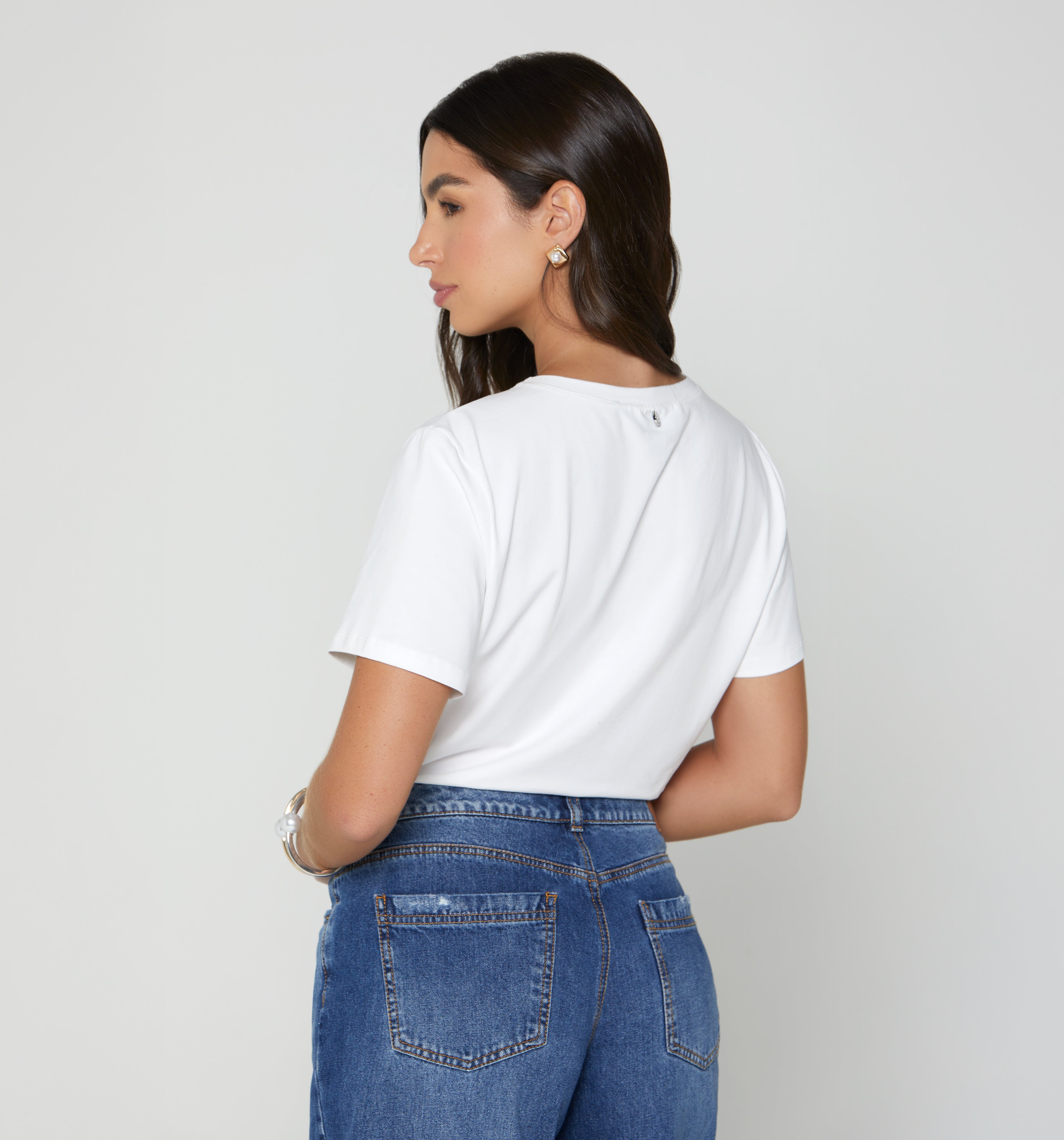 Camiseta Manga Corta Con Perlas