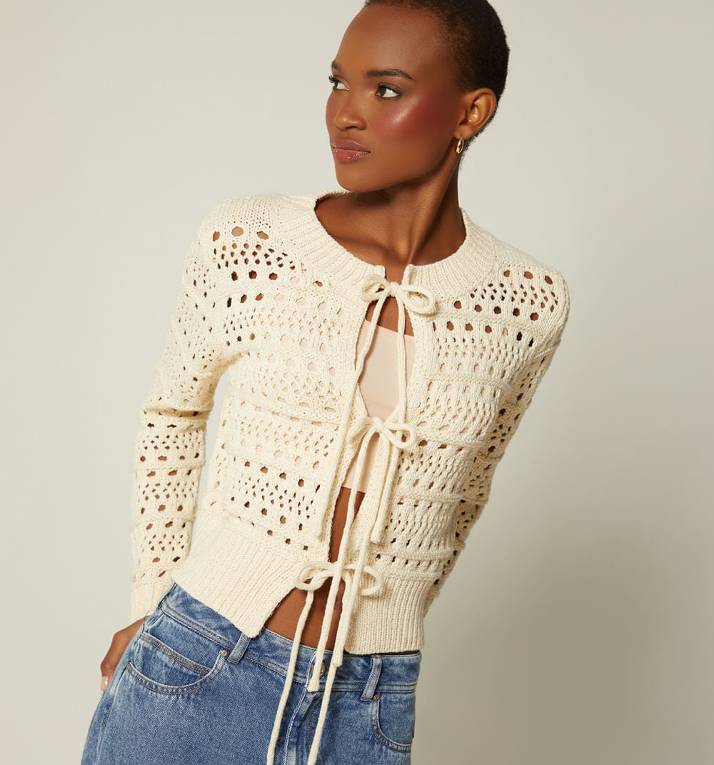 Cardigan Tejido Con Amarres