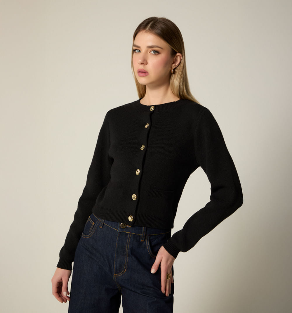 Cardigan M/L Rayas Con Botón Joya