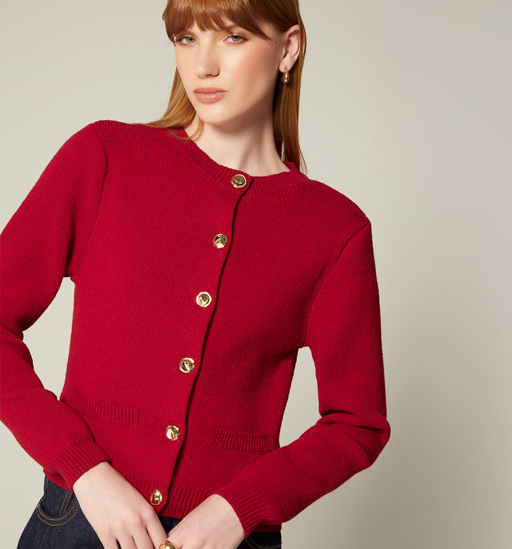 Cardigan M/L Rayas Con Botón Joya