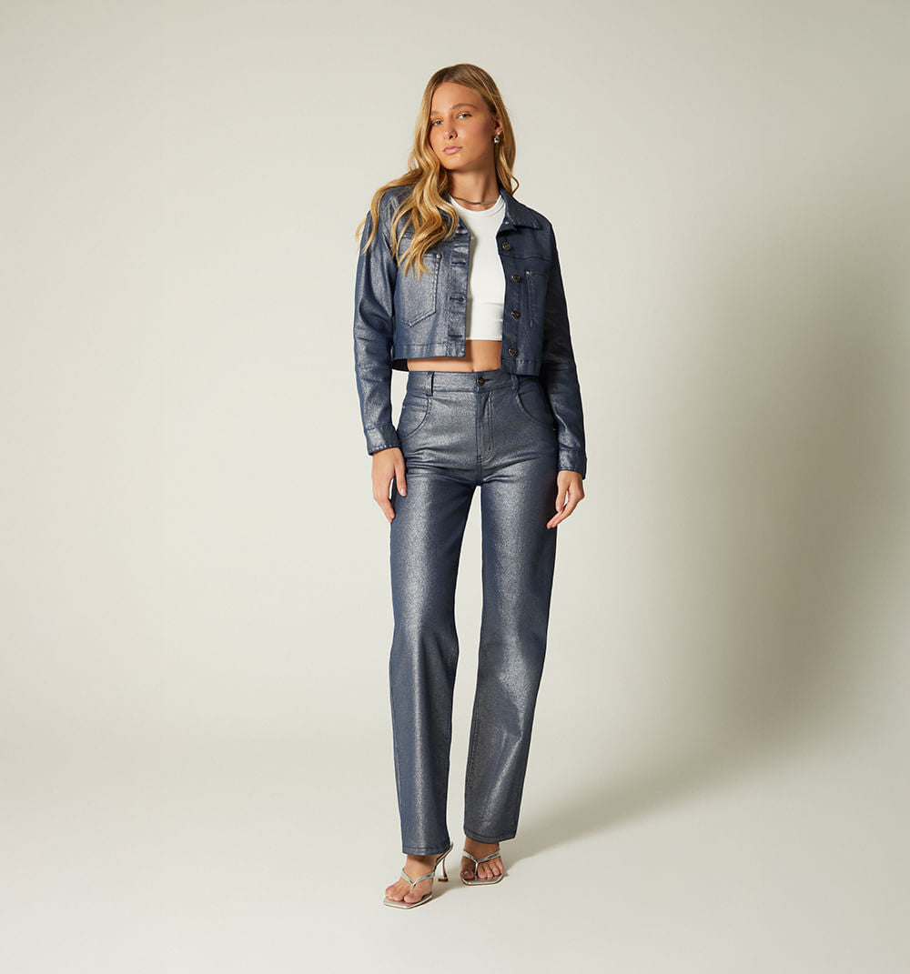 Chamarra Corta Denim Metalizado
