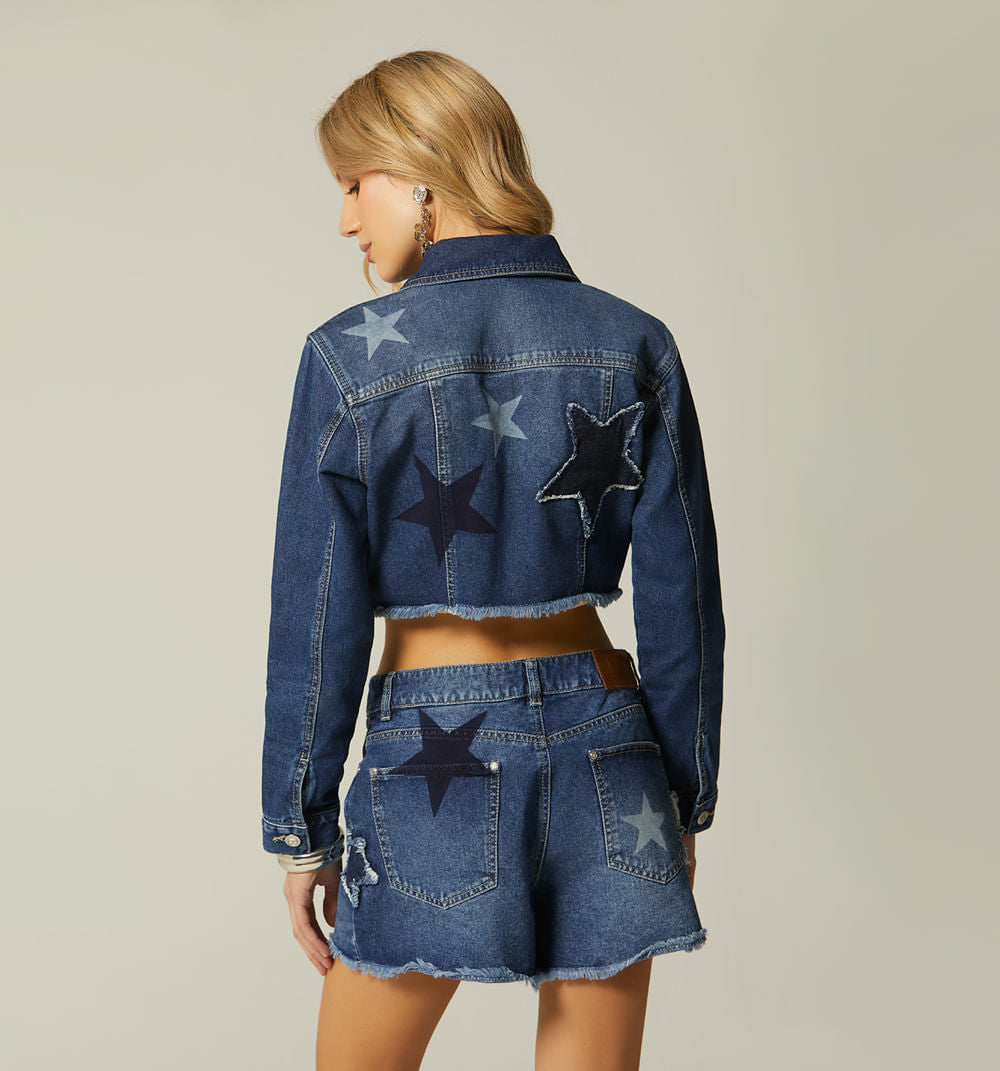 Chamarra Denim Corta Con Estrellas