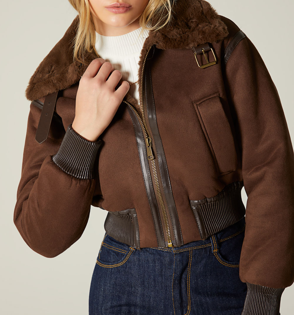 Chamarra Bomber Con Pelo Interno