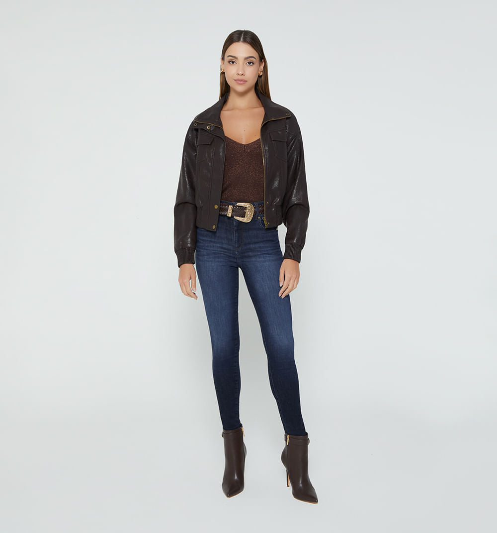 Chamarra Tipo Biker Cuello Alto